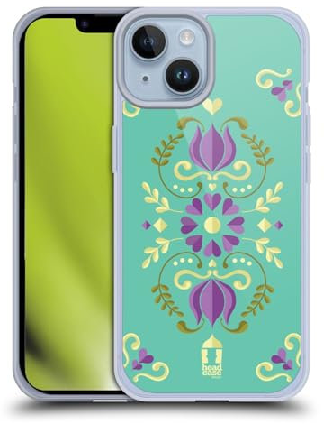 Head Case Designs Verde Azulado Rosemåling Noruego Caso de Gel Suave Compatible con Apple iPhone 14