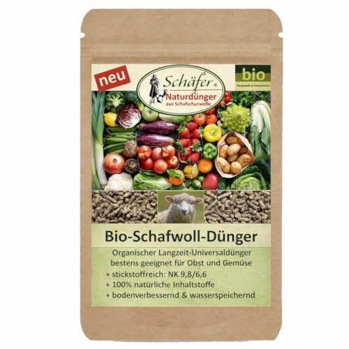 Bio Schafwolldünger Premium - Naturdünger. Mini-Pellets 850g | Hoher Nährstoffgehalt & Stickstoffreich. Dünger aus Schurwolle für Obst und Gemüse. Universaldünger, Biodünger.