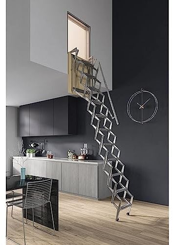 SCALA RETRATTILE IN ACCIAIO A PARETE CON BOTOLA H300 A PANTOGRAFO PER SOPPALCO (70x110)