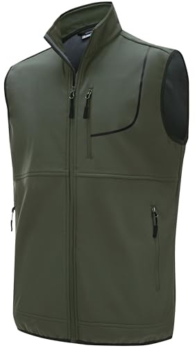 Willit Men's Softshell Gilet Golf Activewear Gilets Fleece Lined Windproof Outerwear Sleeveless Jacket Green L