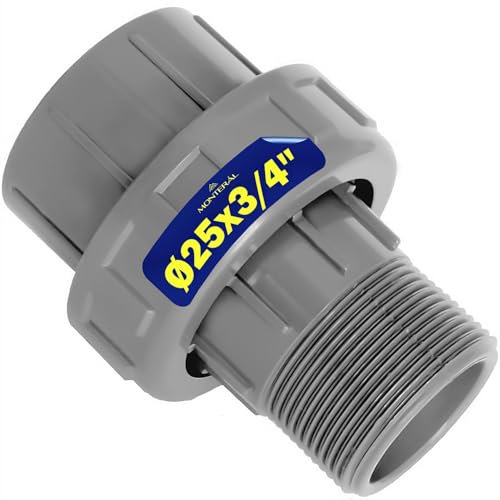 Manguito Desmontable PVC U Ø 25 mm x 3/4” Consta de 3 Partes - Tiene una Conexión de Cola y Rosca Macho - Garantía de 10 Años - MONTERAL