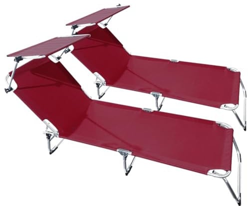 PYRAMIDEA buybuy Lettini Mare Stabilimento Pieghevoli Professionali in Alluminio 3 Posizioni Con Tetto Parasole E Rivestimento In Textilene Rosso Spiaggia Piscina E Giardino Set Da 2