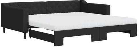 vidaXL Tagesbett, Sofabett Ausziehbar mit Matratzen, Gästebett Schlafsofa für Schlafzimmer Wohnzimmer, Sofa Ausziehbett, Schwarz 100x200cm Stoff