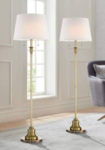 360 Lighting Spenser Traditional 58 Tall Standing Floor Lamps Set of 2 Lights Pull Chain Gold Metal Brushed Antique Brass Finish Living Room Bedroom House Reading Office Home Decor Entryway Dining
