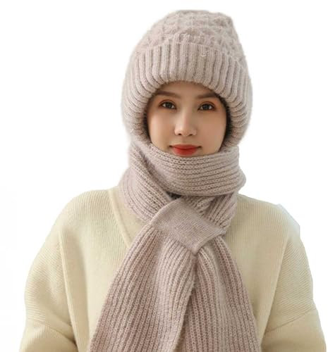Integrated Ear Protection Windproof Cap Scarf - Winter Warm Knitted Hat, Thickening Beanie