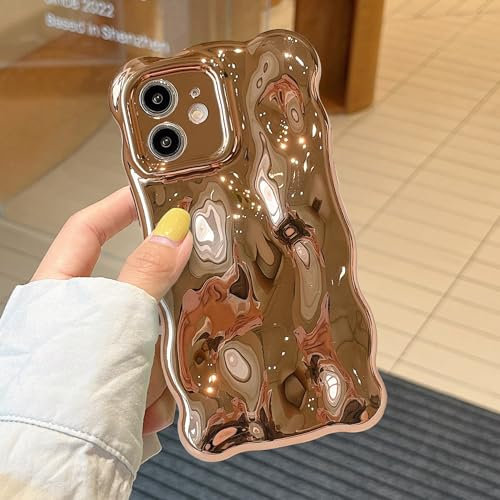 XIZYO Hülle für iPhone 11 6,1 Zoll, Niedliche Einfarbig Lockige Wellenform Weiche TPU Stoßstange Handyhülle, für Mädchen Frauen Aesthetic Design Silikon Schlanke Stoßfest Schutzhülle, Gold