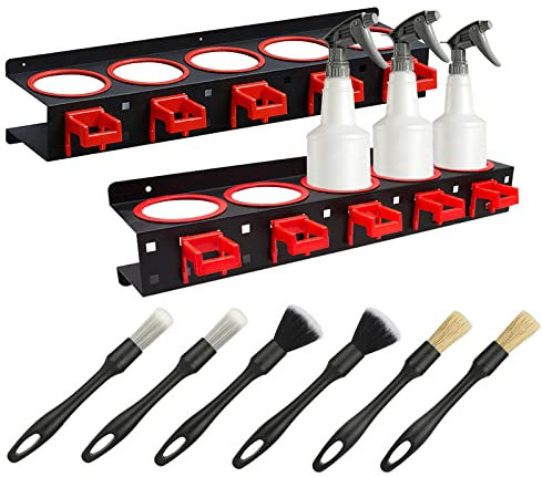 Car Spray Bottle Holder Hanger Rail (2-Pack) - Wall Mount Organizer Rack for Auto Detailing Tools, Cleaning Brushes, Shop Accessory Display