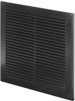 Awenta Plastic Air Vent Grille Cover 250x250mm 10x10 inch, Black with Insect Grid Fly Net, Screw Hole Covers for Better Look