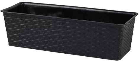 Annastore Balkonkasten - Blumenkasten aus Kunststoff in Rattan-Optik L 30 cm oder L 40 cm - Blumenkästen für Balkon und Terrasse wetterfest - Balkonkästen wetterfest (Anthrazit, 50 x 19 x 14,5 cm)