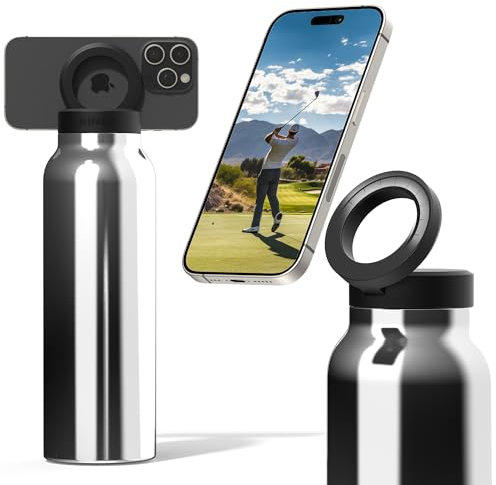 Ringo Insulated MagSafe Compatible Water Bottle With Magnetic Phone Holder - Stainless Steel 24oz - Hot 12H, Cold 24H, 360° Rotate