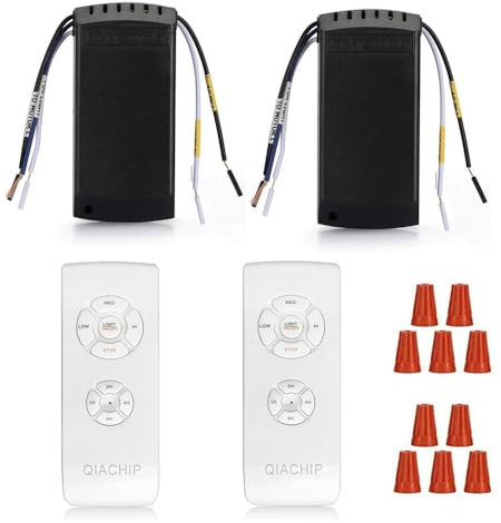 QIACHIP Telecomando Universale per Ventilatore da Soffitto Kit 220V Wireless Controllo Interruttore Con 3 Velocità e 4 Timer,Ventilatori Luce Ricevitore e Trasmettitore 2 sets
