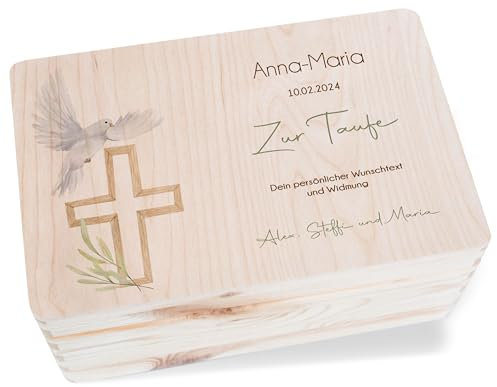 Holz Baby Geschenkbox Holzkiste Baby - Taufgeschenke | Taufe | Erinnerungsbox Taufe | Personalisierte Taufgeschenk - 30 x 20 x 14 - Holz - taufkiste erinnerungsboxen für babys tauf zur kiste