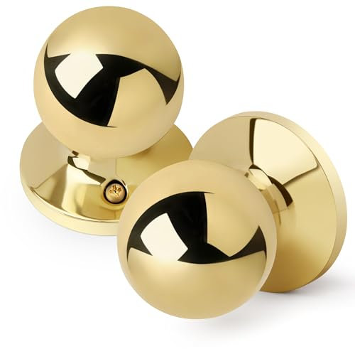 LOQRON Ball Design Door Knob No Lock, Passage Round Shaped Non-Locking Doorknob for Hallway/Closet, Polished Brass Finish