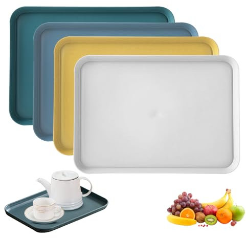 milaosk Bandejas para Servir Comida,4 Piezas Bandeja Plástico Rectangular Bandeja Antideslizante Pequeña Bandeja de Cocina para Cocina, Comedor, Cafetería,24 x 17 x 1,7 cm