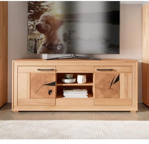 Lomadox Wohnzimmer Fernsehschrank Lowboard 150cm, Kernbuche massiv geölt, montiert