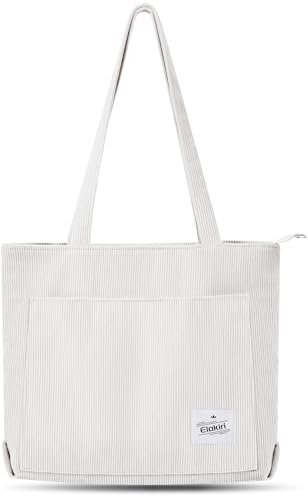 ELAKIRl Tote Bag Sac Velours Cotelé Sac Fourre Tout Bandoulière, Cabas Femme Avec Fermeture Eclair Et Poche, Convient pour Travail,Étudiants,Voyages,Achats,Sacs de Maman