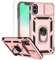 Teayoha for iPhone Xs Max Phone Case, with Screen Protectors and Camera Cover, Military Grade Shockproof Cover with Magnetic Rotatable Ring Kickstand Protective Case for iPhone Xs Max,Rose Gold