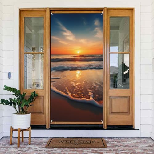 Strand-Sonnenuntergang bedrucktes Türbanner Stoff hängende Türabdeckung Hintergrund Poster für Zuhause Haustür Urlaub Party Dekorationen