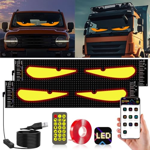 2 luces de ojos de diablo para automóviles, ojos LED grandes dinámicos para automóvil, pantalla LED flexible programable, luz de ojos de diablo para parabrisas con control de aplicación y control