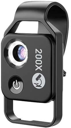 Nanozoom 200X Vergrößerung, 200x Telefon Mini Mikroskop mit Polarisator, High-Tech Clip-On Objektiv, HD, Eingebautes Licht, für Handy/Android