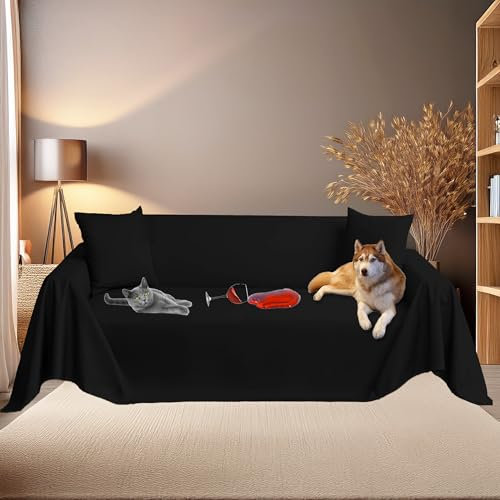 Byour3 – Sofabezug SUPER WASSERDICHT 3 2 4 Sitzer - Sofaschoner Katze Hund Kinder Haustiere - Sofaschutz Fleckenabweisender Anti Tierhaare Sofa-Abdeckung Rechteckig Waschbarer (Schwarz, 3/4 Sitzer)