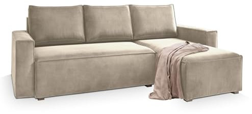 Masseno Ecksofa SILES mit Schlaffunktion L-Form, Sofa mit Bettkasten, Wohnzimmersofa, Couch, Soffa, Bettsofa, Couchgarnitur- Creme, Monolith 04