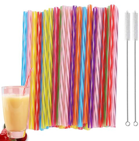 72 Stück Party-Trinkhalme, Wiederverwendbare Strohhalme, Plastik Umweltfreundliche Strohhalme, Biologisch Abbaubare PP Trinkhalme mit 2 Reinigungsbürsten für Smoothies,Saft,Cocktail (Transparent)