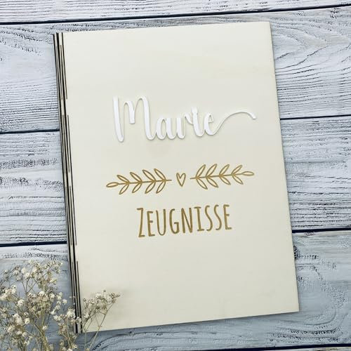 Zeugnismappe personalisiert aus Holz | Geschenk zum Schulstart | Zeugnisordner mit Namen | Einschulungsgeschenk für Mädchen und Jungen