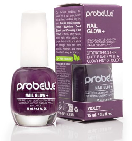 Probelle Nail Glow + Nail Strengthener and Hardener with Sheer Jelly Tint - Advanced AHA, Provitamin B5, Hexanal, Vitamin C Formula - Vegan, Cruelty-Free - Made in USA - 0.5 oz (Violet)
