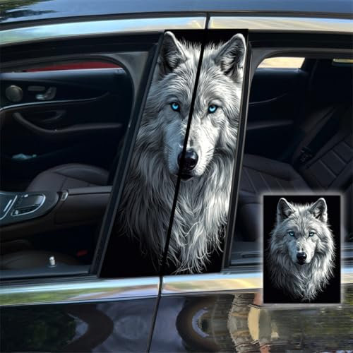 Wolf 2 Stück HD Vinyl-Autoaufkleber Und-Abziehbilder,Leopard Wasserdichte Sonnenschutz-Kratzschutz Für Die b säulen aufkleber Personalisierte Fahrzeugtürsäule (1,50x25cm)