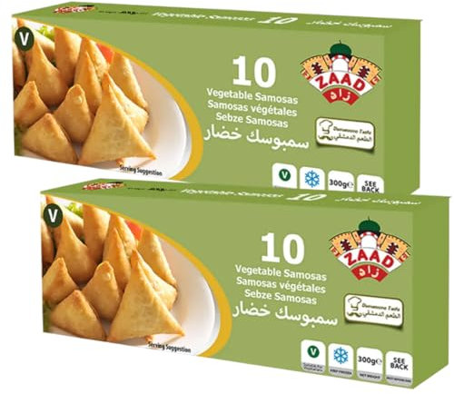 ZAAAD Vegetable Samosa – Spiced Filling, Crispy Pastry, Oven Ready | Product of UK | Savoury Snack with Mixed Vegetables – Net Weight 300 g, 2 Packs