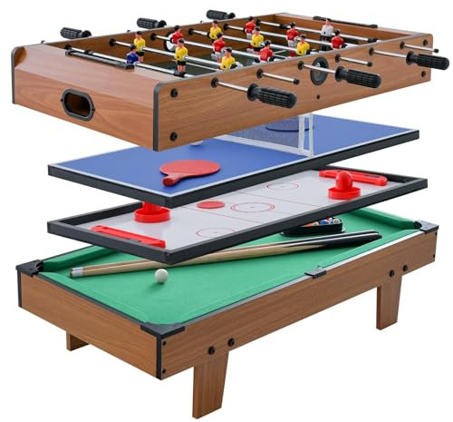 COSTWAY 4 in 1 Spieltisch, Tischkicker & Billardtisch & Hockeytisch & Air Tischtennistisch, Multifunktionstisch aus Holz, Tischfußball für Spielzimmer, Bars, Partys, Kickertisch für Kinder, Erwachsene