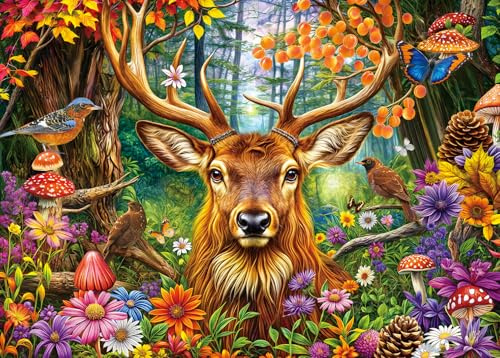 Puzzle 1000 pièces pour Adultes, Jeu éducatif Classique Magnifique décoration colorée forêt enchanteresse cerf Puzzle Cadeaux