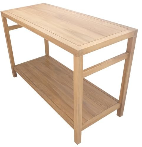 Happy Garden Meuble sous Vasque en Teck Massif 120 cm Dewi – Meuble Salle de Bain Robuste et Naturel, supportant 50 kg, Design rectangulaire, 1 étagère, Installation sur Pieds