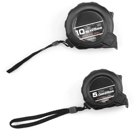 LINTRA 2 Pezzi Flessometro, Guscio in ABS, 5 Metri e Metro a Nastro 10 Metri, Nero Metro a Nastro Retrattile, con Scala Metrica, Adatto per Misurazioni in Casa e Nei Lavori Artigianali
