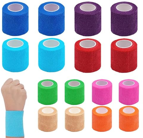 Selbstklebender Verband 16 Rollen – 2,5 cm x 4,5 m elastische Fixierbinde für Sport, Erste Hilfe, Tierpflege – selbsthaftende Bandage für Hund, Pferd, Mensch – handreißbar & hygienisch verpackt