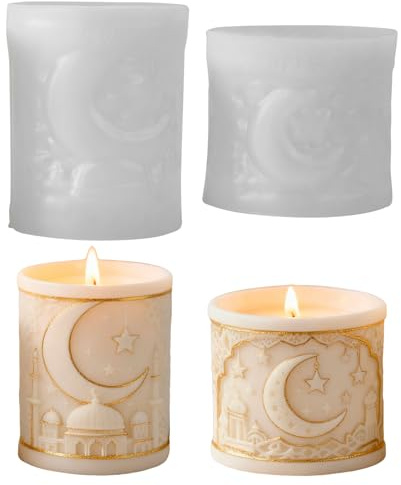 Kerzenformen Silikon, Silikonformen Gießformen Stumpenkerze, Silikonform Ramadan Moschee, 3D Kerzen Formen Silikon, Stern Mond Kerzen Silikonformen, Zuckerfest DIY Duftkerze Kerzenform zum Gießen (A4)