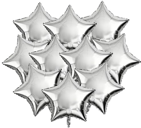 10 Stück Sterne Folienballons Deko,Silvester Luftballons Silber Party Ballons Folienballon Stern Sterne Luftballon Dekoration Neujahr Silvesterdeko,FüR Hochzeitsdeko,Valentinstag