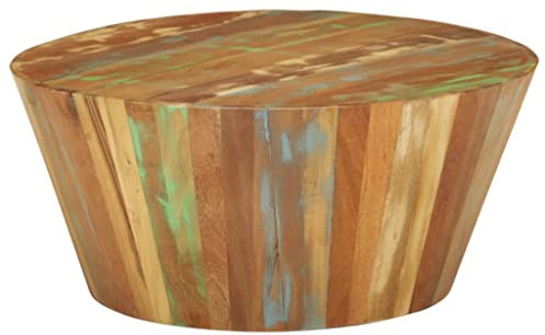 HFXHIJXQ Couchtisch aus recyceltem Massivholz Ø65x31 cm bunt handgefertigt Kleiner Wohnzimmertisch Kaffeetisch ohne Montage für Living Room Sofa Schlafzimmer Flur