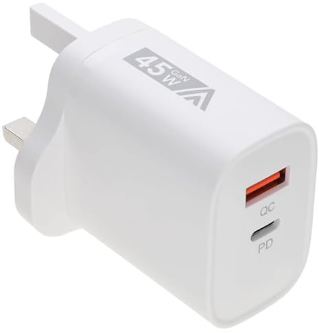 Kenable GaN USB C Schnellladegerät Dual Port 45W für Apple MacBook Neo Air, iPhone 17 16 15, iPad Air Pro, Pixel 10 9 8 XL, Galaxy Fold S25 S24 A56 A26 Weiß