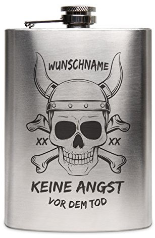 Flachmann Edelstahl 8oz. 237 ml mit individueller Gravur - Wikinger Totenkopf