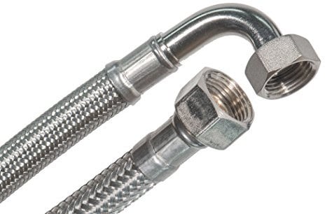 SFX® Panzerschlauch 30cm Flexschlauch 3/8 Zoll ÜM x 3/8 Zoll ÜM mit 90°Bogen Verbindungsschlauch Verlängerungsschlauch Trinkwasserschlauch Anschlussschlauch 300mm