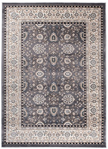 Carpeto Rugs Traditioneller Klassischer Teppich für Ihre Wohnzimmer - Grau Beige - Perser Orientalisches Ziegler Muster - Blumen Ornamente - Top Qualität Pflegeleicht AYLA 120 x 170 cm Klein
