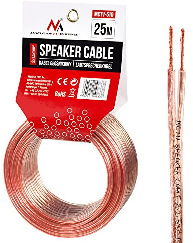 Maclean MCTV-510 Lautsprecherkabel Audio Kabel Zwilingslitze 2 * 1.5mm2 48 * 020CCA Kupfer-Aluminium-Legierung CCA (25m)