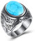 VQYSKO Bague Homme Acier Inoxydable Turquoise Pierre Artificielle Chevalière Vintage Oeil du Tigre/Blanche/Noire Grande Taille (Bleu, 57)