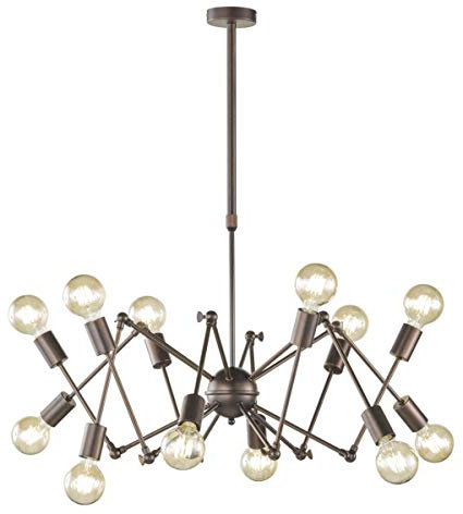 Wofi Pendelleuchte Wohnzimmer Industrial Sputnik Kronleuchter Deckenlampe Vintage Retro, Metall, 12x E27 Fassung, DxH 95x109 cm, 6445.12.09.8000