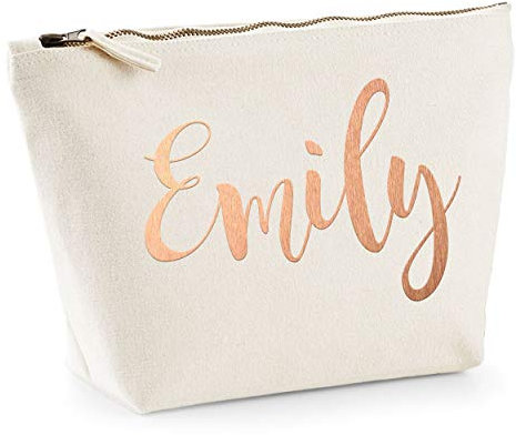 Personalised Gifts - Rose Gold Name Custom Text Personalised Makeup Bags with Customized Name Makeup Bag (Natural, Medium - 19x18x9cm)