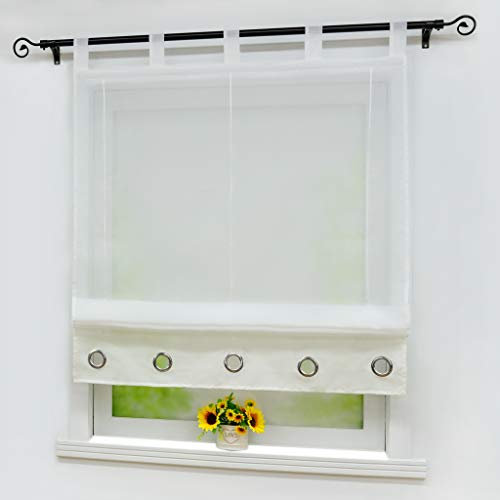 Yujiao Mao Voile Raffrollo Moderner Einfachheit Stil Zierösen Raffgardinen Raffrollo mit Schlaufen 1er-Pack, Weiß-Beige, BxH 120x155cm