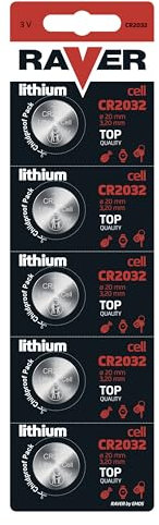 EMOS Raver Cell - Pile a bottone al litio CR2032, 3 V, confezione da 5 pezzi, capacità 220 mAh, batterie a bottone al litio