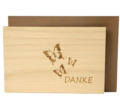 Original Holzgrusskarte - Geschenkkarte für eine besondere Überraschung oder als Dankeschön, Motiv Schmetterlinge, Freundschaft, Liebe, Billet, Glückwunschkarte, Postkarte